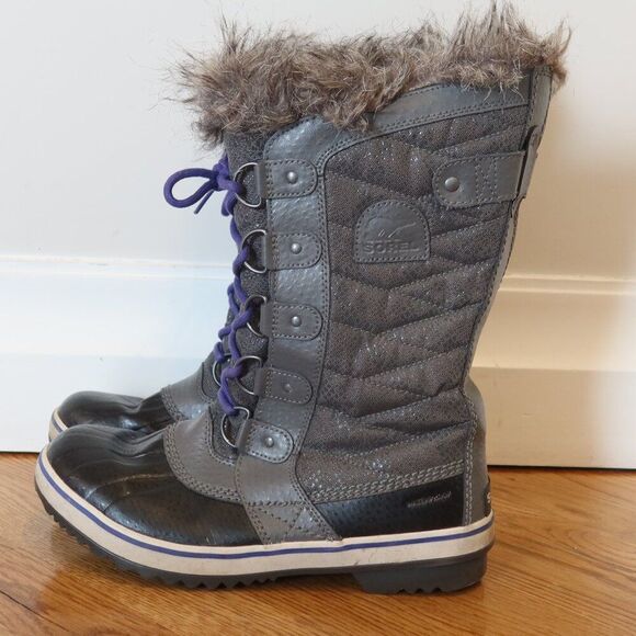 SOREL TOFINO BOOTS II waterproof grey lace up fur warm 8 snow winter quilted prp - Picture 1 of 8